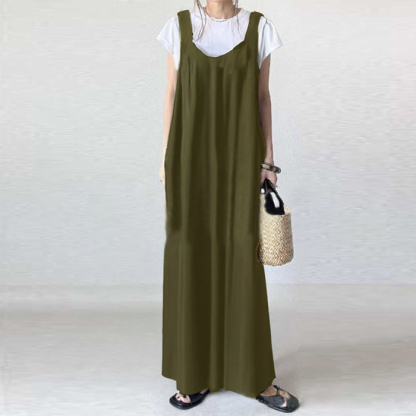 ジャンパースカート 50代 ロング 春 大人 大きいサイズ Vネック オールインワン レディース ロングワンピース ロングベスト ワンピース ジャンスカ ポケット スカート 重ね着 カジュアル 秋冬 きれいめ 大人可愛い 送料無料