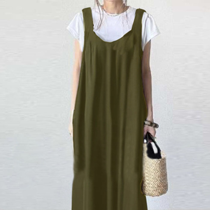 ジャンパースカート 50代 ロング 春 大人 大きいサイズ Vネック オールインワン レディース ロングワンピース ロングベスト ワンピース ジャンスカ ポケット スカート 重ね着 カジュアル 秋冬 きれいめ 大人可愛い 送料無料