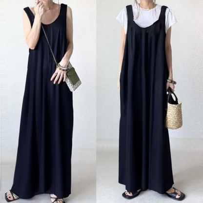 ジャンパースカート 50代 ロング 春 大人 大きいサイズ Vネック オールインワン レディース ロングワンピース ロングベスト ワンピース ジャンスカ ポケット スカート 重ね着 カジュアル 秋冬 きれいめ 大人可愛い 送料無料