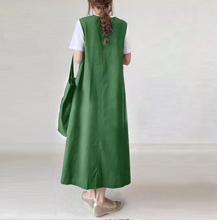 ワンピース 夏 ノースリーブ きれいめ ロング レディース リネン風 二の腕カバー 体型カバー 50代 40代 30代 お洒落 可愛い ベージュ ブラック 黒 リネン風ノースリーブワンピース ロングワンピース Aライン マキシ丈 ゆったり 大人 着痩せ