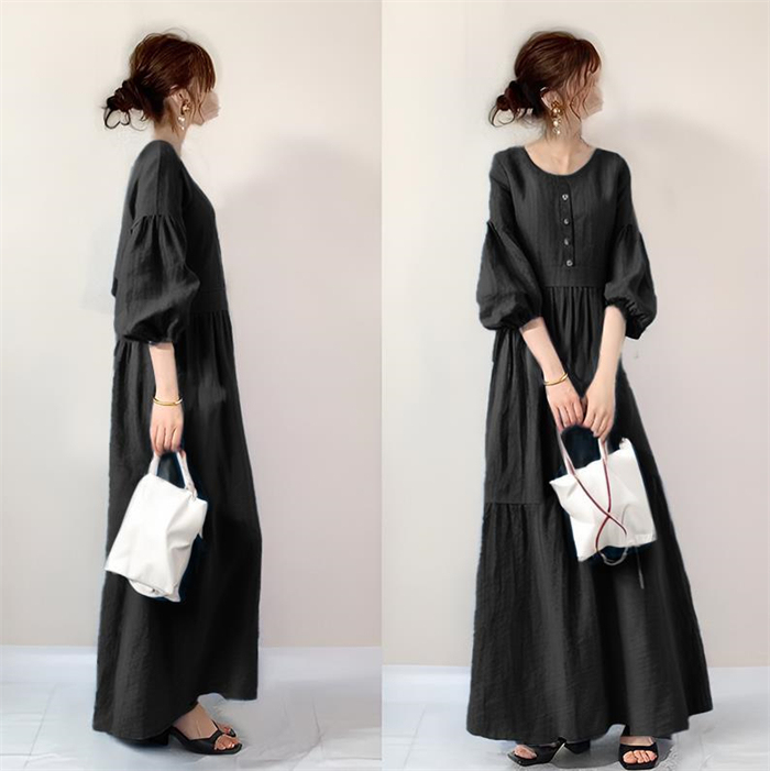 シャツワンピース 長袖 レディース 大きいサイズ ロング マキシワンピース ロングシャツワンピ きれいめ マキシ丈 無地 ワンピース ビッグシルエット カジュアル 透けない ロングシャツ 春 ぽわん袖シャツワンピース おしゃれ ゆったり 無地 送料無料