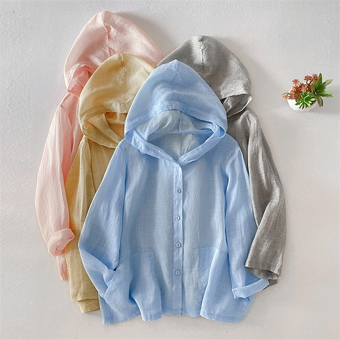 パーカー レディース uvカット 春 夏 カーディガン ショート丈 薄手 UV 麻風 ぽわん袖 涼しい アウター ライトアウター 長袖パーカー フード付き 帽子 ジャケット 羽織り 紫外線対策 トップス 長袖 無地 冷房対応 日焼け止め 通勤 送料無料