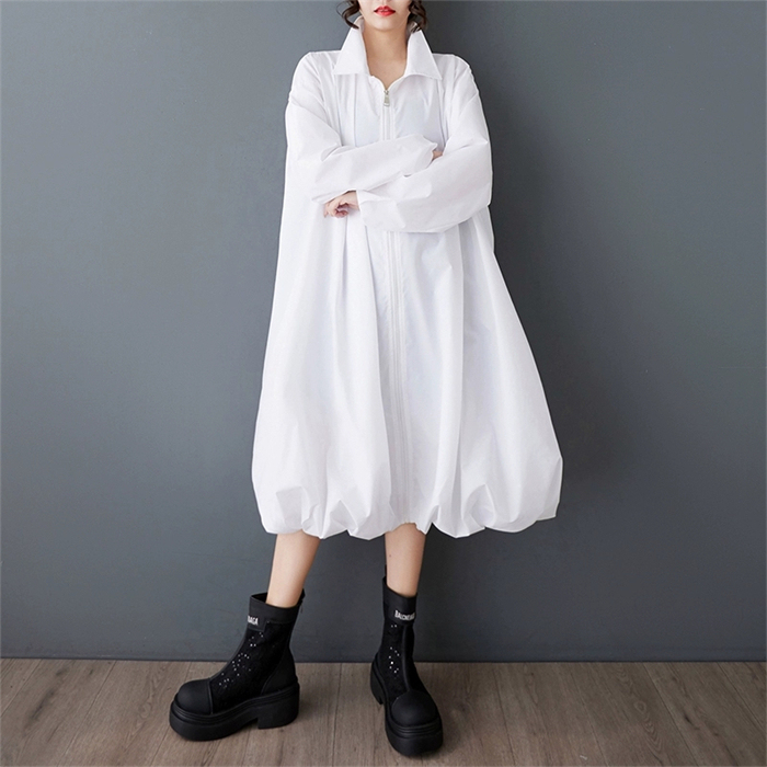 シャツワンピース 半袖 夏 レディース きれいめ バルーン 大きいサイズ カジュアル ロングワンピース ロング ワンピース マキシ丈 Uネック ウェストゴム バルーンスカート ひんやり シンプル 送料無料 フレンチスリーブ 体型カバー ゆったり