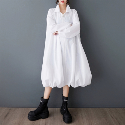 シャツワンピース 半袖 夏 レディース きれいめ バルーン 大きいサイズ カジュアル ロングワンピース ロング ワンピース マキシ丈 Uネック ウェストゴム バルーンスカート ひんやり シンプル 送料無料 フレンチスリーブ 体型カバー ゆったり