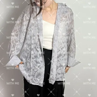 シャツ レディース ブラウス 長袖 シアーシャツ レースオケージョン トップス ジャガード生地 チュニック 薄手 オーバーシャツ ビッグサイズ 大きいサイズ 彼シャツ ロングシャツ 透け感 花柄 バルーンスリーブ カジュアル ゆったり きれいめ 夏