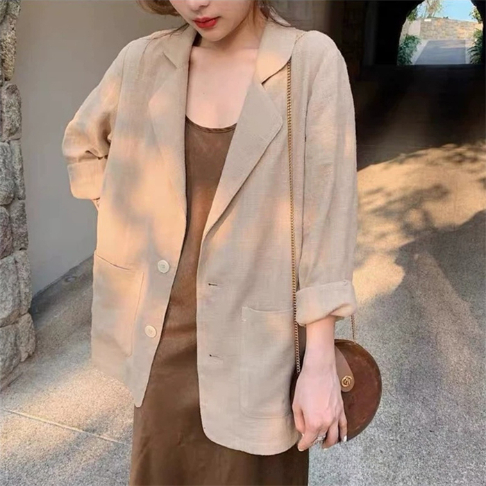 テーラードジャケット レディース コート アウター 薄手 長袖 ミディアム丈 ライトアウター 羽織り 麻風 無地 お洒落 可愛い ゆったり カジュアル シンプル スーツジャケット キレカジ ガーリー フェミニン スーツの上から 普段使い 春 秋