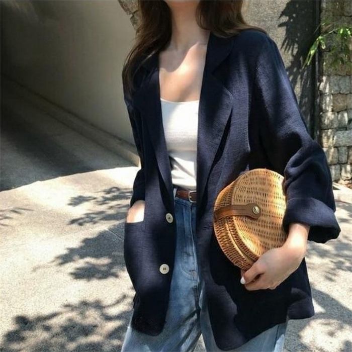 テーラードジャケット レディース コート アウター 薄手 長袖 ミディアム丈 ライトアウター 羽織り 麻風 無地 お洒落 可愛い ゆったり カジュアル シンプル スーツジャケット キレカジ ガーリー フェミニン スーツの上から 普段使い 春 秋