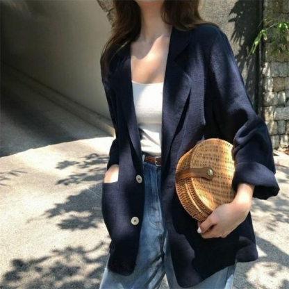 テーラードジャケット レディース コート アウター 薄手 長袖 ミディアム丈 ライトアウター 羽織り 麻風 無地 お洒落 可愛い ゆったり カジュアル シンプル スーツジャケット キレカジ ガーリー フェミニン スーツの上から 普段使い 春 秋