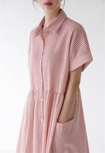 シャツワンピース レディース 低身長 半袖 ロングシャツワンピース 春夏 ロング マキシ マキシワンピース シンプル 大きいサイズ aライン 体型カバー 着痩せ ゆったり Vネック ロングワンピース カジュアル きれいめ 大人可愛い 送料無料