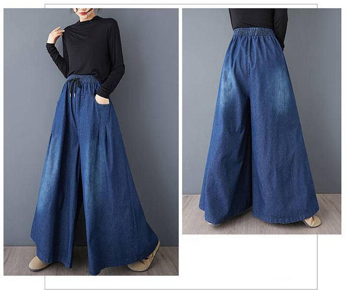 スカーチョ デニム ジーンズ ロングパンツ ワイドパンツ デニム デニムパンツ デニムスカーチョ レディース きれいめ 股上深め 大きいサイズ 春夏秋冬 フレアパンツ ゆったりシルエット おしゃれ ゴムウエスト イージーパンツ
