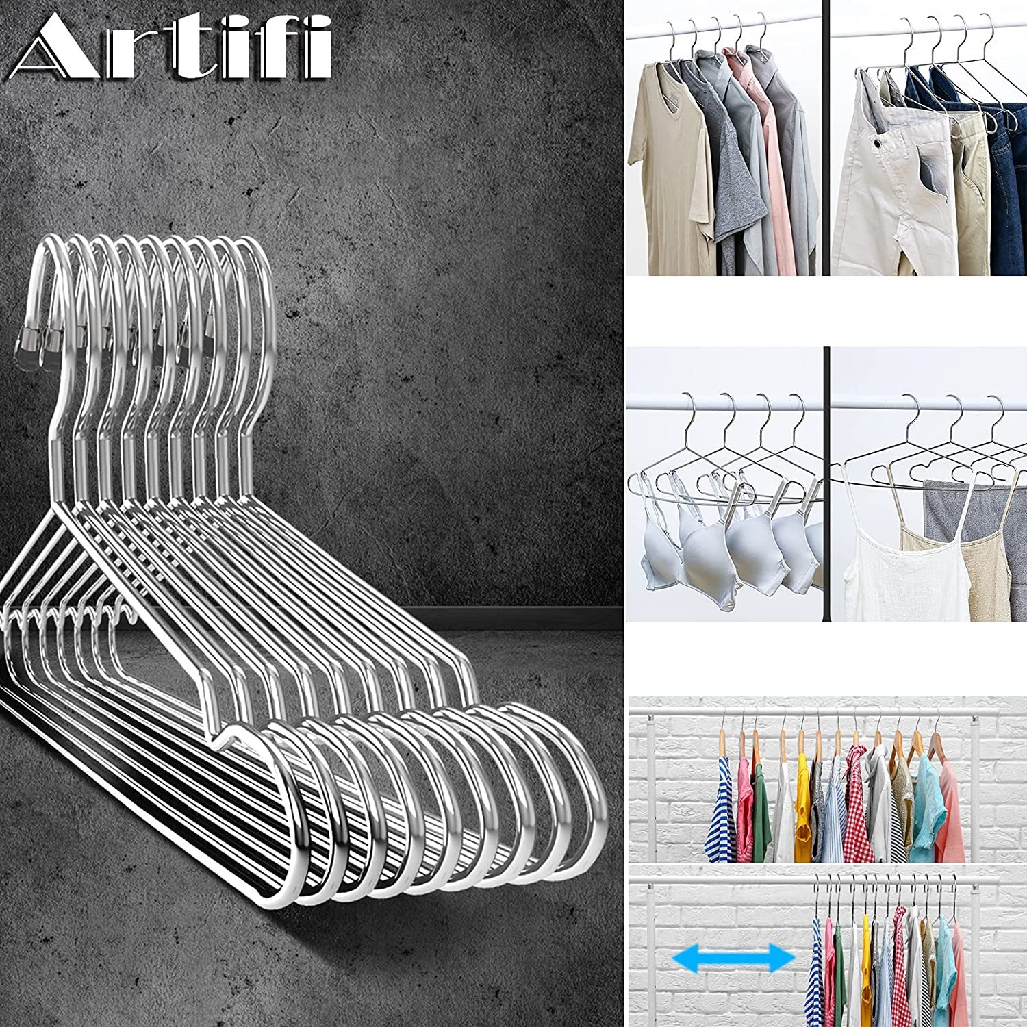 ハンガー ステンレス ステンレスハンガー 40本 ズボンハンガー 10本 ズボン スカート 跡がつかない 肩 滑らない 頑丈 錆びにくい 曲がらない スリムタイプ 省スペース 収納便利 乾湿両用 かさばらない