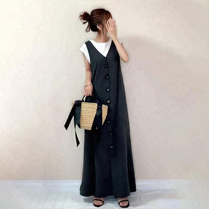 ジャンパースカート リボン バックリボン ジャンスカ オールインワン 後ろリボン キャミワンピ レディース スカート 楽ちん 体型カバー ボトムス 春夏 綿混 マタニティ ワンピース きれいめ オフィス 仕事