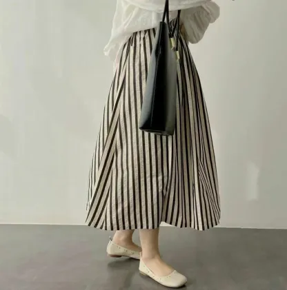 ロングスカート レディース ストラップ 大きいサイズ 縞柄 Aライン フレアスカート 凹凸感 バルーンスカート ボトムス 春 夏 春物 ロングスカート ミモレ丈 シンプル きれいめ ロング カジュアル 春夏 大人可愛い ハイウエスト ゴムウエスト 送料無料