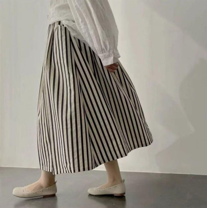 ロングスカート レディース ストラップ 大きいサイズ 縞柄 Aライン フレアスカート 凹凸感 バルーンスカート ボトムス 春 夏 春物 ロングスカート ミモレ丈 シンプル きれいめ ロング カジュアル 春夏 大人可愛い ハイウエスト ゴムウエスト 送料無料