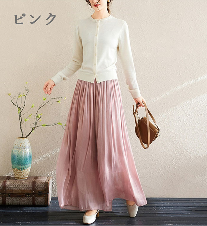 ワイドパンツ レディース 夏 冷感 春夏秋冬 ボトムス パンツ ウェストゴム 涼感素材 レディース長ズボン ガウチョパンツ ロング丈 ゴム 春夏 無地 体型カバー 脚長 ハイウエスト 薄手 ゆったり ひんやり 着痩せ 美脚