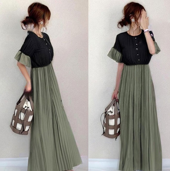 シフォン ワンピース ロングワンピース シフォンワンピース レディース 無地 半袖 きれいめ 体型カバー ハイウエスト 脚長効果  ロングワンピ マキシ丈 大きいサイズ 涼しげ Aライン 春 夏 エスニッ 大人可愛い ゆったり 送料無料