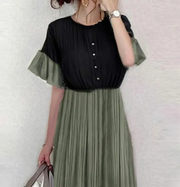 シフォン ワンピース ロングワンピース シフォンワンピース レディース 無地 半袖 きれいめ 体型カバー ハイウエスト 脚長効果  ロングワンピ マキシ丈 大きいサイズ 涼しげ Aライン 春 夏 エスニッ 大人可愛い ゆったり 送料無料