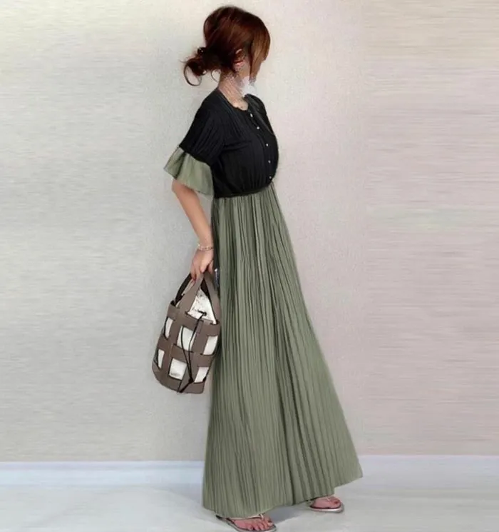 シフォン ワンピース ロングワンピース シフォンワンピース レディース 無地 半袖 きれいめ 体型カバー ハイウエスト 脚長効果  ロングワンピ マキシ丈 大きいサイズ 涼しげ Aライン 春 夏 エスニッ 大人可愛い ゆったり 送料無料