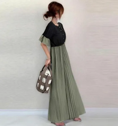 シフォン ワンピース ロングワンピース シフォンワンピース レディース 無地 半袖 きれいめ 体型カバー ハイウエスト 脚長効果  ロングワンピ マキシ丈 大きいサイズ 涼しげ Aライン 春 夏 エスニッ 大人可愛い ゆったり 送料無料