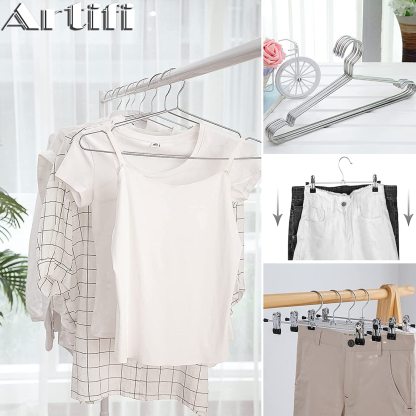 ハンガー ステンレス ステンレスハンガー 40本 ズボンハンガー 10本 ズボン スカート 跡がつかない 肩 滑らない 頑丈 錆びにくい 曲がらない スリムタイプ 省スペース 収納便利 乾湿両用 かさばらない