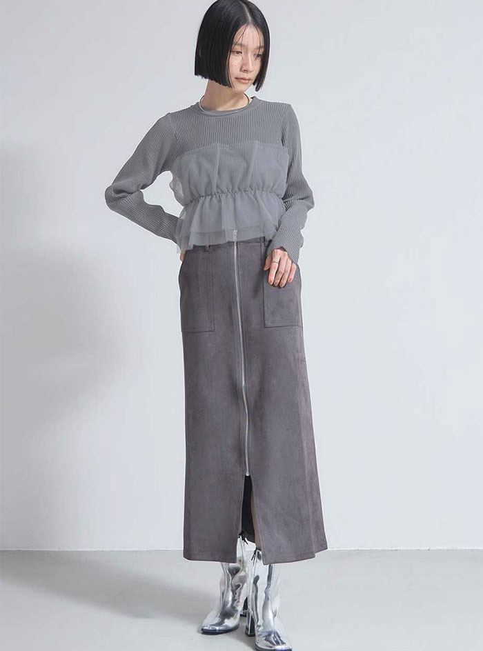 セーター ニットトップス カットソー レディース フリル 胸チュール ニットセーター プルオーバー チュール飾り 秋 冬 春 ゆるニット 長袖 可愛い 無地 シンプル きれいめ フリーサイズ ゆったり 体型カバー