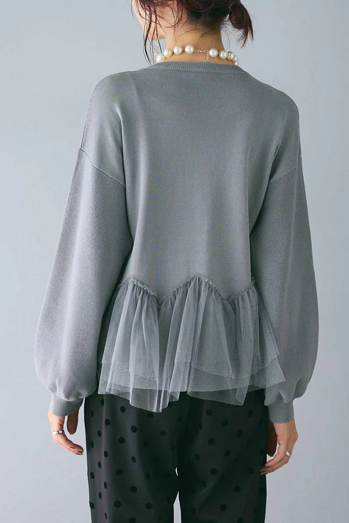 セーター 裾チュール ペプラム ニットトップス カットソー レディース フリル ニットセーター プルオーバー チュール切り替え 秋 冬 春 ゆるニット 長袖 可愛い 無地 シンプル きれいめ フリーサイズ ゆったり 体型カバー 学生 通勤 送料無料 30代 40代 50代