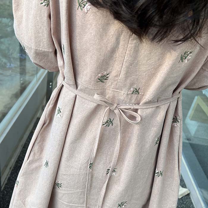 ロングワンピース 綿混 刺繍 パフスリーブ 七分袖 レディース きれいめ 春秋 大きいサイズ ロングワンピース ロング Aライン ワンピ ロング丈 ゆったり 大人 可愛い 体型カバー 送料無料 着痩せ