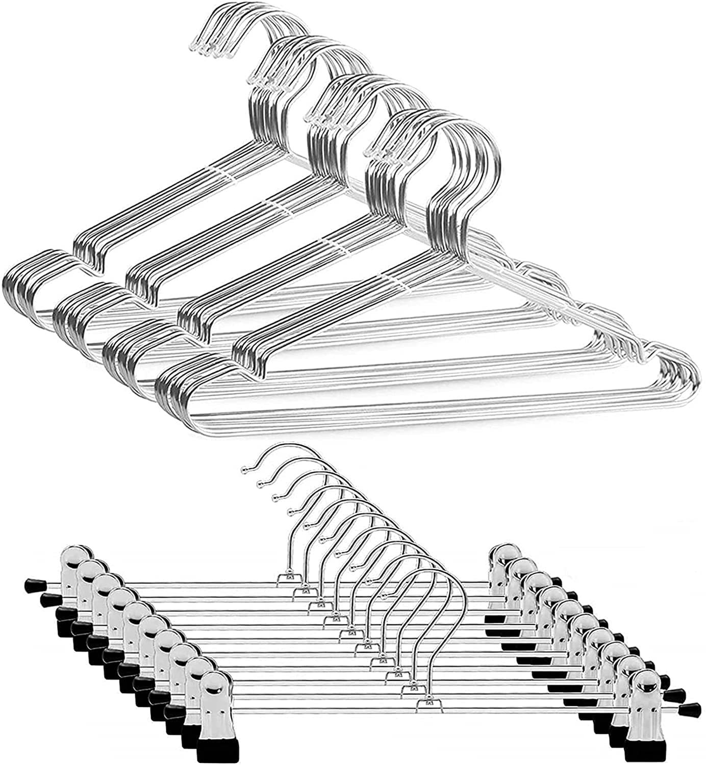 ハンガー ステンレス ステンレスハンガー 40本 ズボンハンガー 10本 ズボン スカート 跡がつかない 肩 滑らない 頑丈 錆びにくい 曲がらない スリムタイプ 省スペース 収納便利 乾湿両用 かさばらない