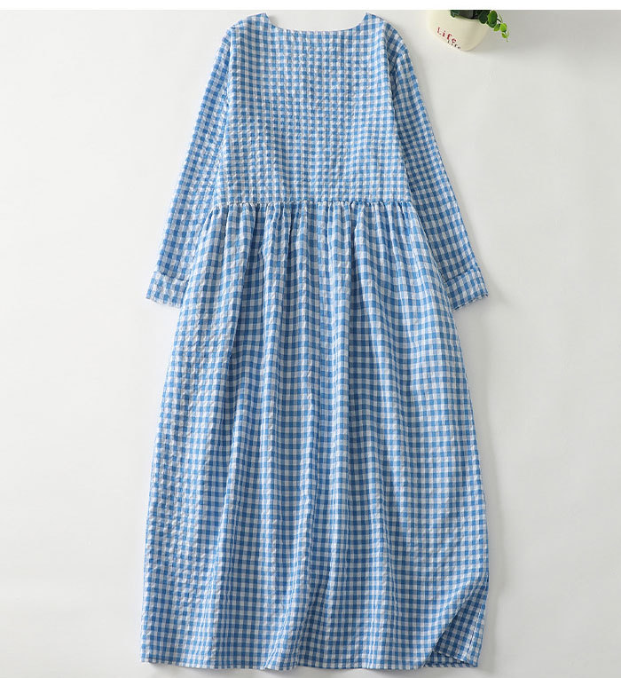 ワンピース レディース ロングワンピース 綿麻ワンピ 長袖 シンプル 凹凸感 チェック柄 体型カバー ゆるっと ミモレ 無地 春 夏 カジュアル 綿麻 ナチュラル プレゼント 大人可愛い 送料無料 30代 40代 50代 大きいサイズ
