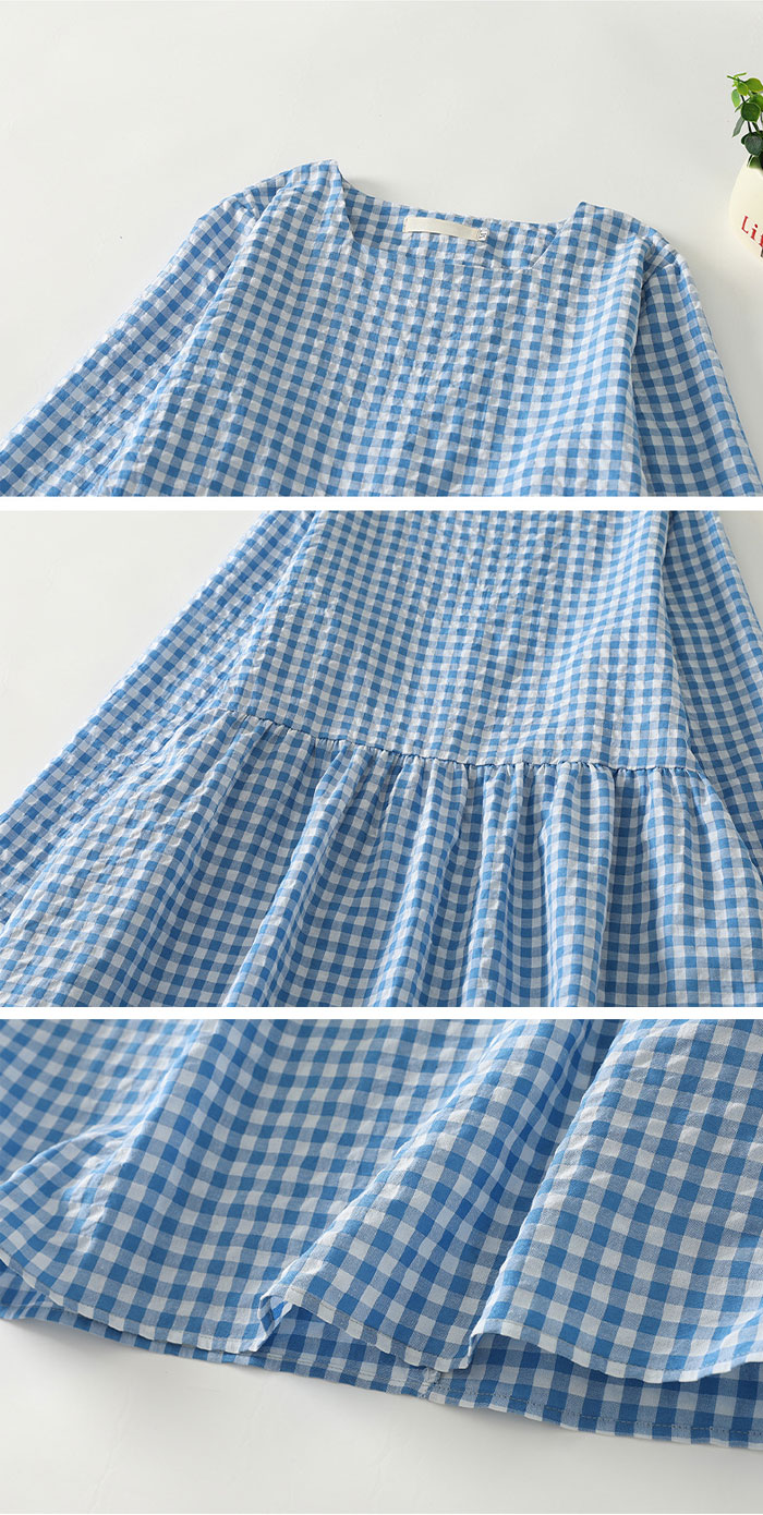 ワンピース レディース ロングワンピース 綿麻ワンピ 長袖 シンプル 凹凸感 チェック柄 体型カバー ゆるっと ミモレ 無地 春 夏 カジュアル 綿麻 ナチュラル プレゼント 大人可愛い 送料無料 30代 40代 50代 大きいサイズ