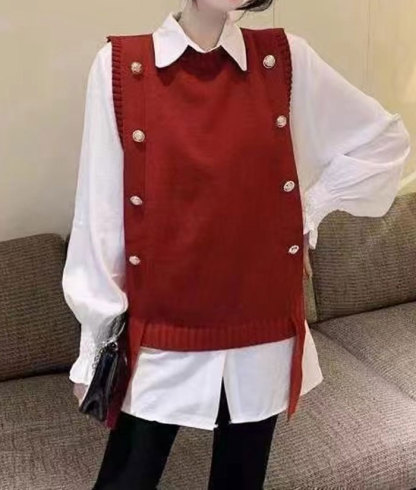 ニットベスト ベスト レディース 秋冬 ニット リブニット 着回し 無地 大きいサイズ カジュアル シンプル ゆったり おしゃれ 大人可愛い レイヤード 重ね着 体型カバー 送料無料