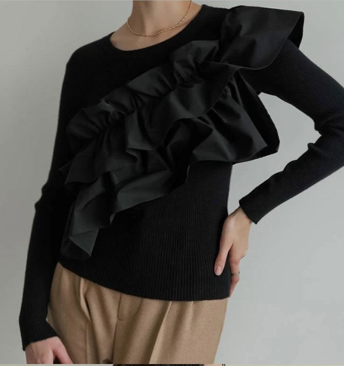 セーター フリル プルオーバー 春 秋 冬 レディース ニットブラウス 暖かめ レイヤード風 カットソー ゆったり 大きいサイズ トレンド チュールドッキングカットソー プルオーバー チュール飾り 長袖 可愛い ビスチェ風
