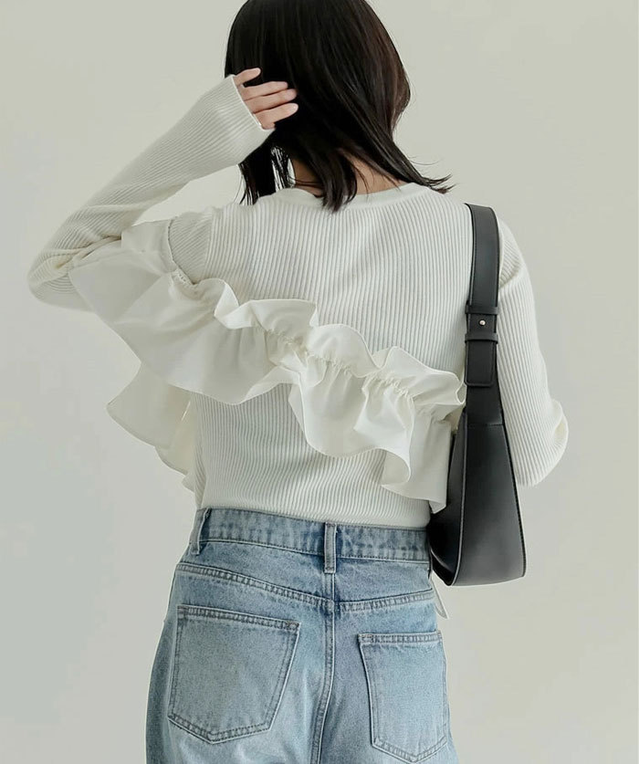 セーター フリル プルオーバー 春 秋 冬 レディース ニットブラウス 暖かめ レイヤード風 カットソー ゆったり 大きいサイズ トレンド チュールドッキングカットソー プルオーバー チュール飾り 長袖 可愛い ビスチェ風