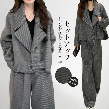 セットアップ レディース 秋冬 カジュアル 大きいサイズ 2点セット パンツスーツ ゆったり 体型カバー オフィス オシャレ パンツスタイル ジャケット 通勤OL 着痩せ パンツスタイル コート キレイめ おしゃれ 50代 長袖 ゆったり 厚手 送料無料