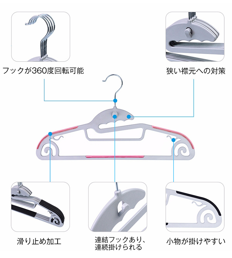 ハンガー すべらない 収納 跡がつかない 肩 プラスチック おしゃれ スカート ズボン バスタオル 洗濯 20本組 洗濯ハンガー 衣類 360度回転式 滑り止め 変形にくい 収納 hanger スーツ スリム 多機能 乾湿両用 AUV