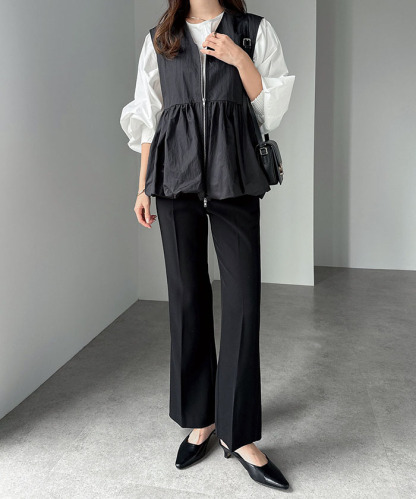 ベスト バルーンジレ ペプラム バルーン 裾フレア ベスト レディース セレモニー Vネック レイヤード 重ね着 ペプラムベスト バルーンベスト ジレ ジレベスト トップス ペプラムトップス