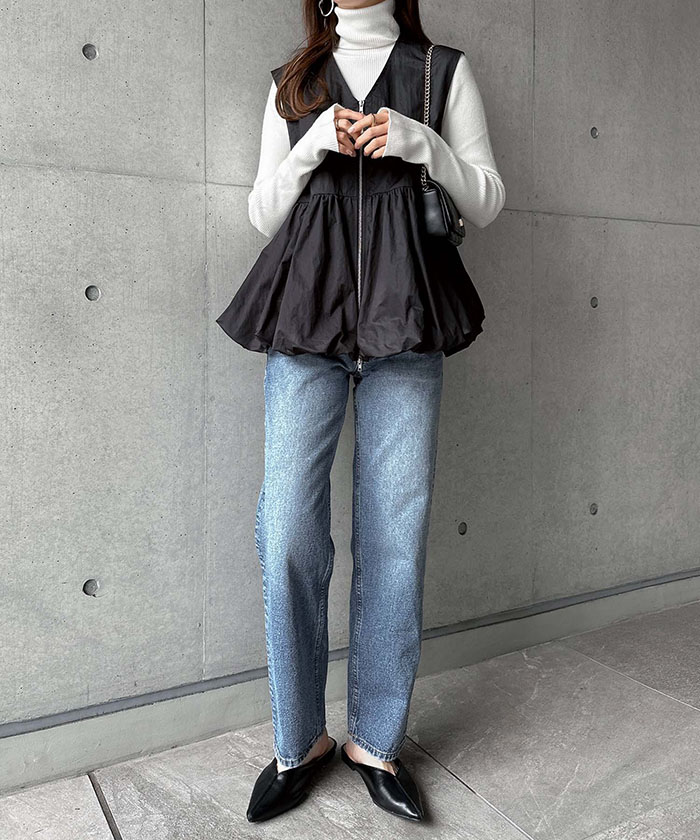 ベスト バルーンジレ ペプラム バルーン 裾フレア ベスト レディース セレモニー Vネック レイヤード 重ね着 ペプラムベスト バルーンベスト ジレ ジレベスト トップス ペプラムトップス