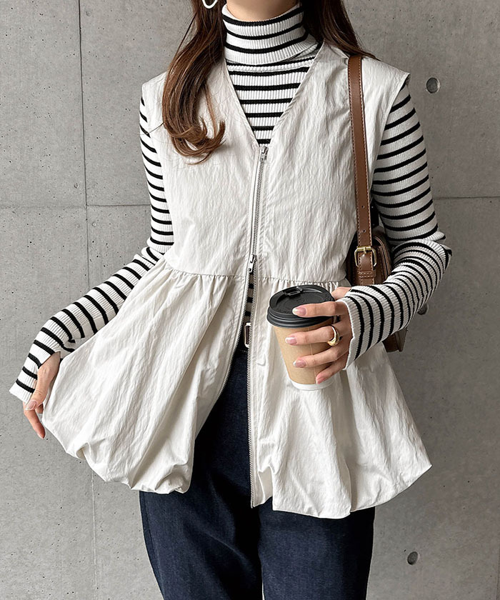 ベスト バルーンジレ ペプラム バルーン 裾フレア ベスト レディース セレモニー Vネック レイヤード 重ね着 ペプラムベスト バルーンベスト ジレ ジレベスト トップス ペプラムトップス