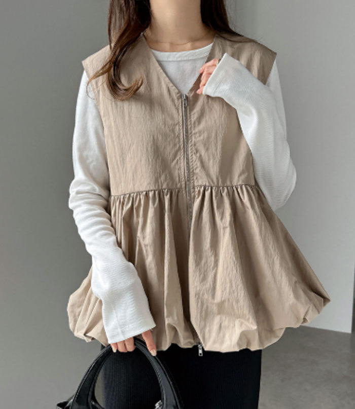 ベスト バルーンジレ ペプラム バルーン 裾フレア ベスト レディース セレモニー Vネック レイヤード 重ね着 ペプラムベスト バルーンベスト ジレ ジレベスト トップス ペプラムトップス