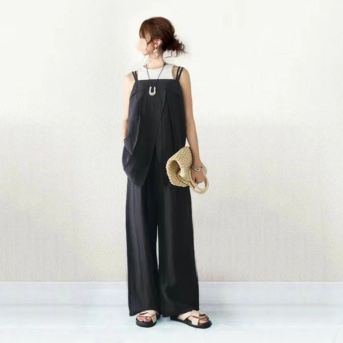 セットアップ レディース ビスチェ キャミソール カジュアル プリーツ ペプラム キャミ 上下セット 夏 ワイドパンツ 綿混 ウエストゴム キャミセットアップ ゆるゆる 可愛い お出かけ ゆったり 涼しげ おしゃれ 着痩せ 旅行 デート 女子会 春夏 重ね着 レイヤード風