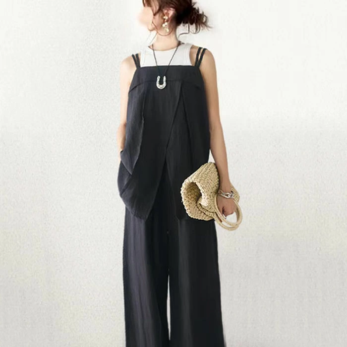 セットアップ レディース ビスチェ キャミソール カジュアル プリーツ ペプラム キャミ 上下セット 夏 ワイドパンツ 綿混 ウエストゴム キャミセットアップ ゆるゆる 可愛い お出かけ ゆったり 涼しげ おしゃれ 着痩せ 旅行 デート 女子会 春夏 重ね着 レイヤード風