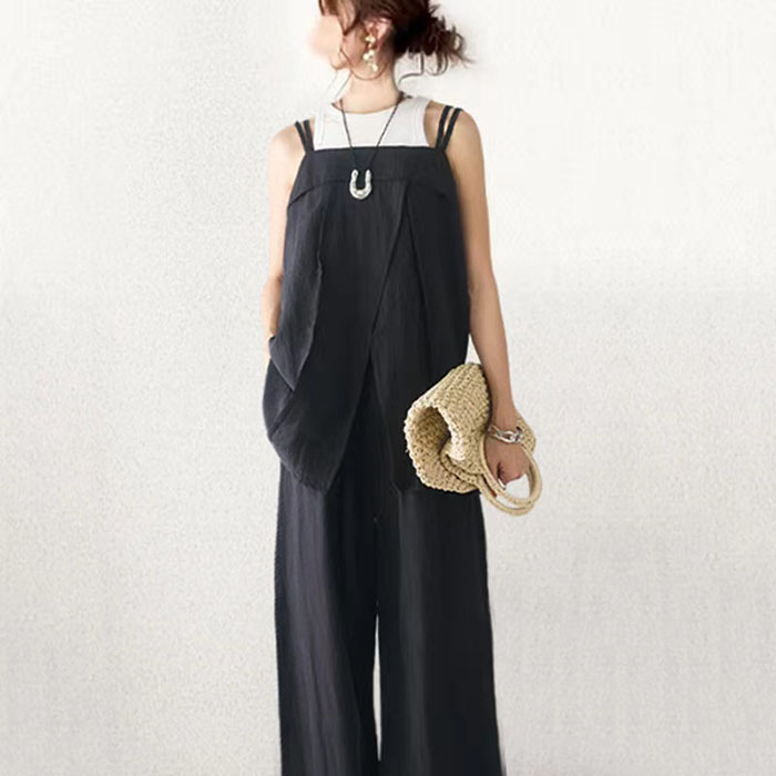 キャミ セットアップ レディース カジュアル ペプラム ビスチェ キャミソール 上下セット 夏 ワイドパンツ キャミセットアップ ゆるゆる サラサラ 可愛い お出かけ ゆったり 涼しげ おしゃれ 着痩せ 旅行