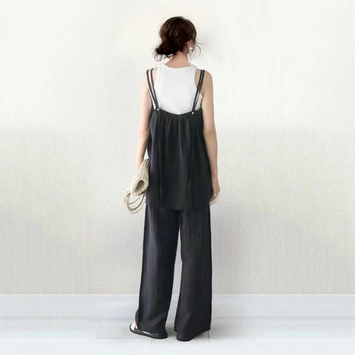 セットアップ レディース ビスチェ キャミソール カジュアル プリーツ ペプラム キャミ 上下セット 夏 ワイドパンツ 綿混 ウエストゴム キャミセットアップ ゆるゆる 可愛い お出かけ ゆったり 涼しげ おしゃれ 着痩せ 旅行 デート 女子会 春夏 重ね着 レイヤード風
