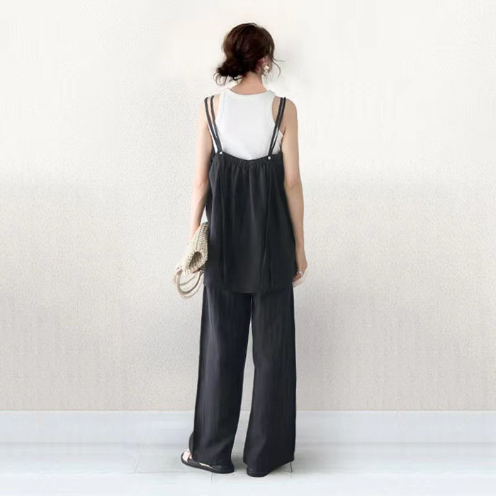 キャミ セットアップ レディース カジュアル ペプラム ビスチェ キャミソール 上下セット 夏 ワイドパンツ キャミセットアップ ゆるゆる サラサラ 可愛い お出かけ ゆったり 涼しげ おしゃれ 着痩せ 旅行
