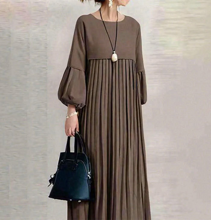ギャザーワンピース 長袖 レディース 大きいサイズ ロング マキシワンピース きれいめ ミモレ丈 無地 ワンピース ハイウエスト カジュアル 透けない パフスリーブ 春 ぽわん袖 ロングワンピース おしゃれ ゆったり 無地 送料無料