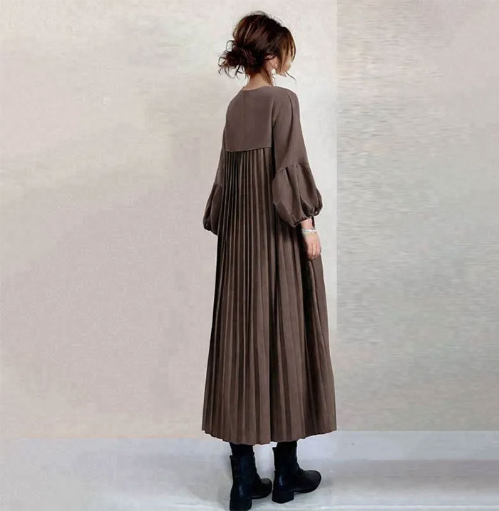 ギャザーワンピース 長袖 レディース 大きいサイズ ロング マキシワンピース きれいめ ミモレ丈 無地 ワンピース ハイウエスト カジュアル 透けない パフスリーブ 春 ぽわん袖 ロングワンピース おしゃれ ゆったり 無地 送料無料