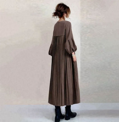 ギャザーワンピース 長袖 レディース 大きいサイズ ロング マキシワンピース きれいめ ミモレ丈 無地 ワンピース ハイウエスト カジュアル 透けない パフスリーブ 春 ぽわん袖 ロングワンピース おしゃれ ゆったり 無地 送料無料