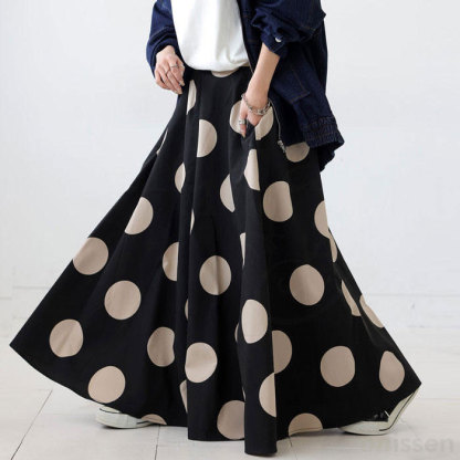 スカート ロング レディース 大きいサイズ ドット 水玉 Aライン フレアスカート ギャザースカート ボトムス 春 夏 ロングスカート マキシ丈 シンプル きれいめ ロング