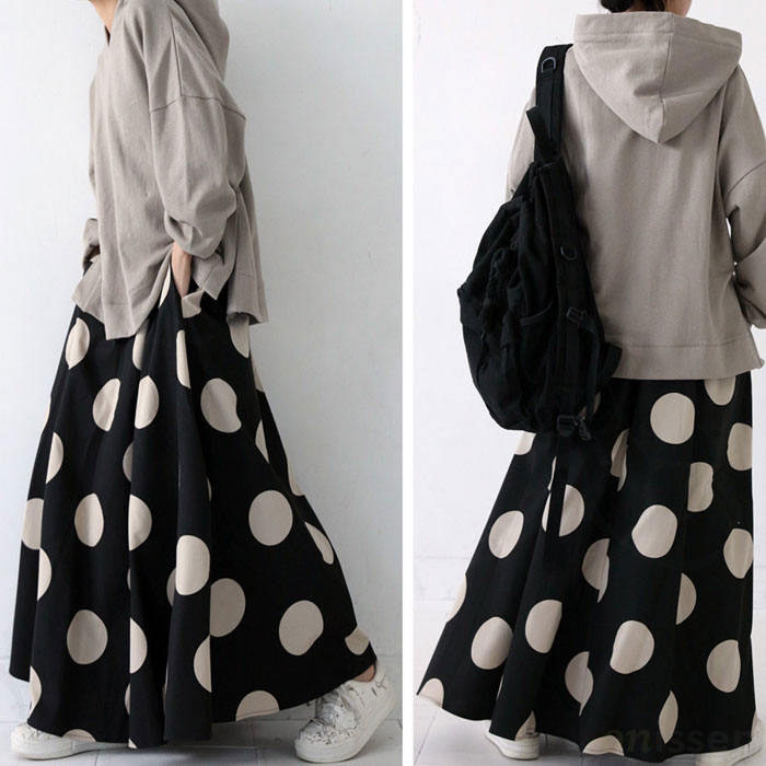 スカート ロング レディース 大きいサイズ ドット 水玉 Aライン フレアスカート ギャザースカート ボトムス 春 夏 ロングスカート マキシ丈 シンプル きれいめ ロング