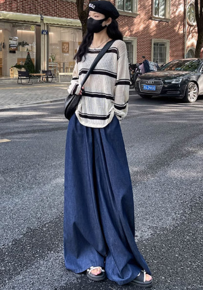 ジーンズ デニムスカーチョ スカーチョ ロングパンツ ワイドパンツ デニム デニムパンツ レディース 春夏 股上深め 大きいサイズ フレアパンツ ゆったりシルエット おしゃれ 可愛い 体型カバー 着痩せ